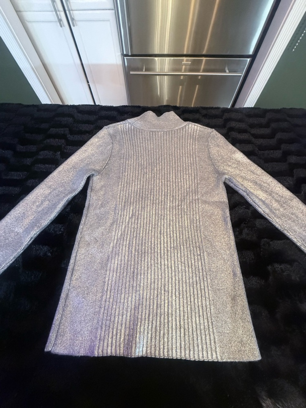 Metallic Silver Ribbed Sweater